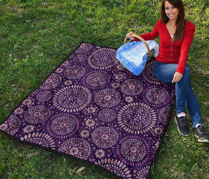 Purple Bohemian Mandala Pattern Print Quilt