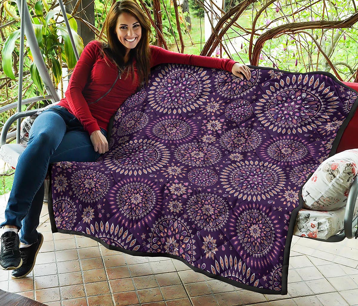 Purple Bohemian Mandala Pattern Print Quilt