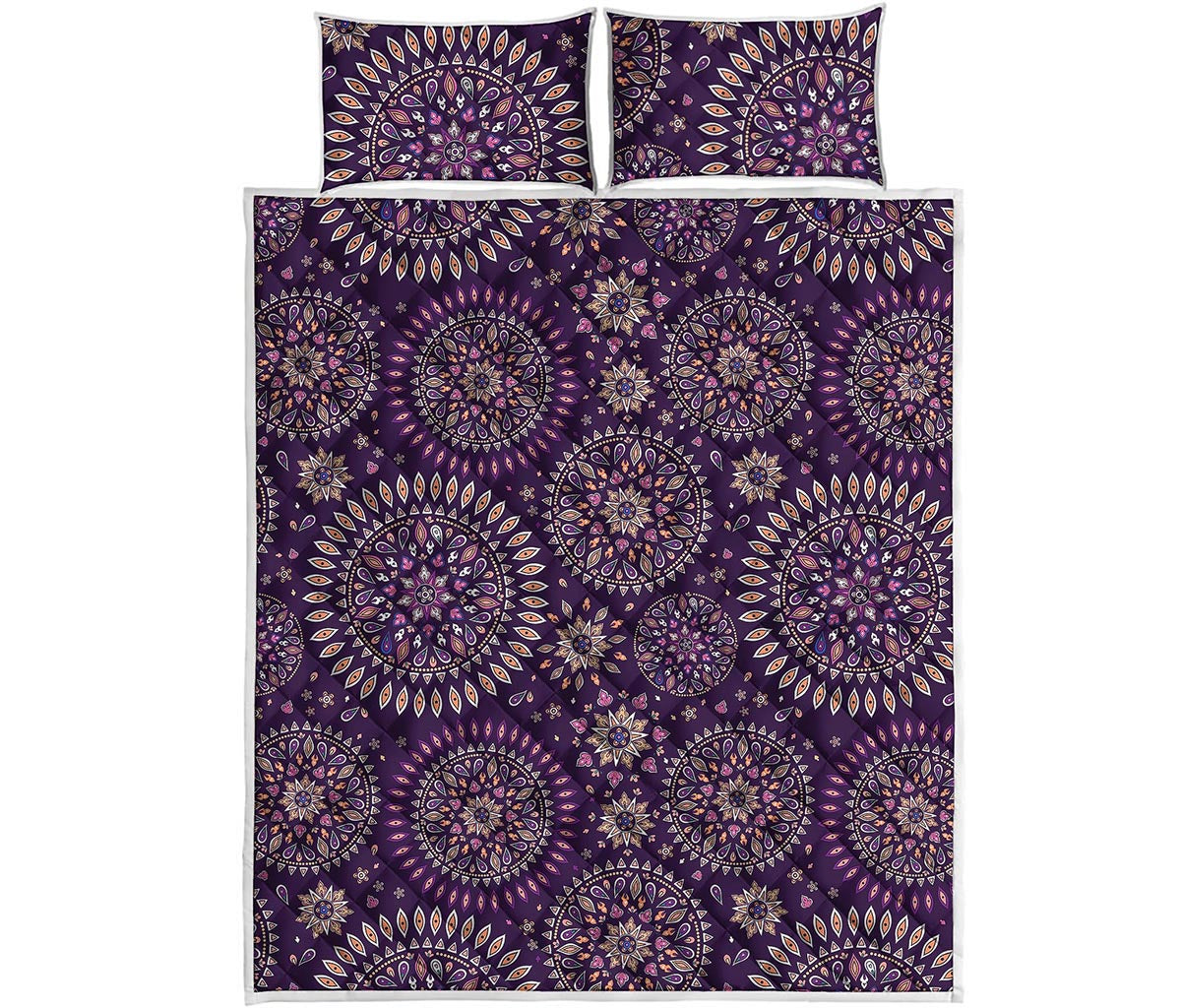 Purple Bohemian Mandala Pattern Print Quilt Bed Set