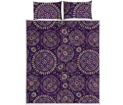 Purple Bohemian Mandala Pattern Print Quilt Bed Set