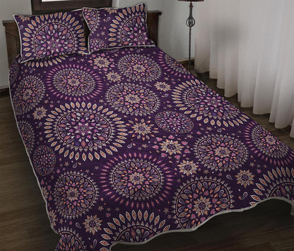 Purple Bohemian Mandala Pattern Print Quilt Bed Set