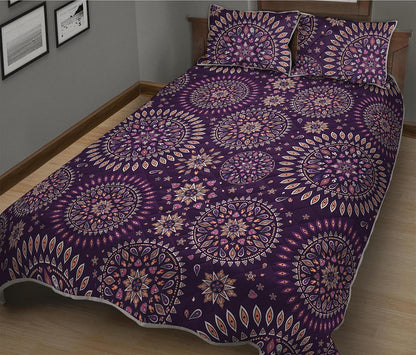 Purple Bohemian Mandala Pattern Print Quilt Bed Set