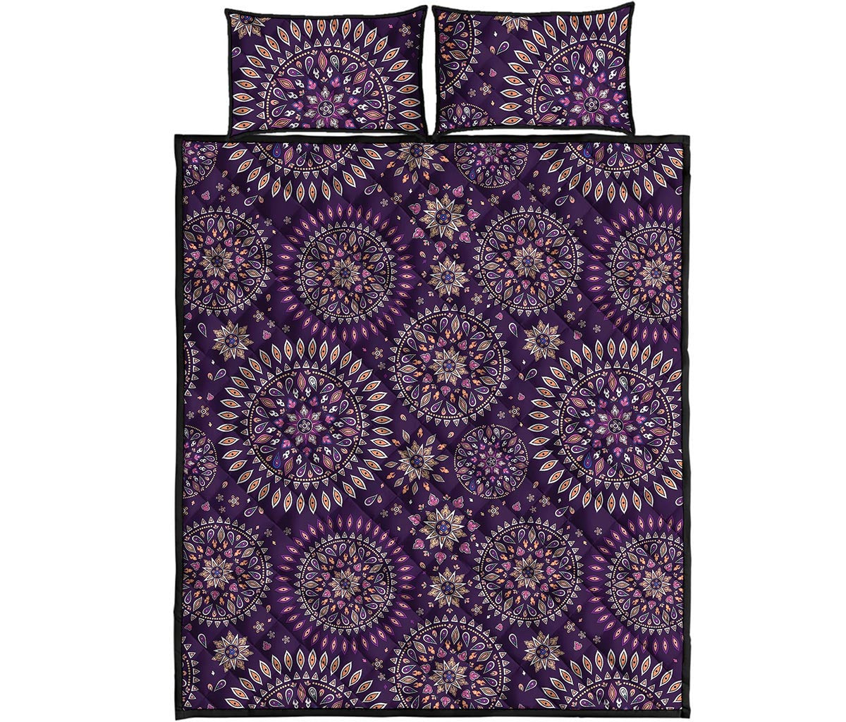 Purple Bohemian Mandala Pattern Print Quilt Bed Set