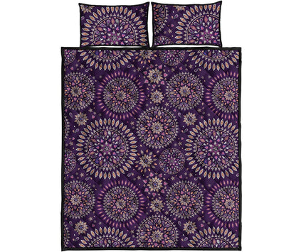 Purple Bohemian Mandala Pattern Print Quilt Bed Set