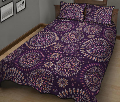 Purple Bohemian Mandala Pattern Print Quilt Bed Set