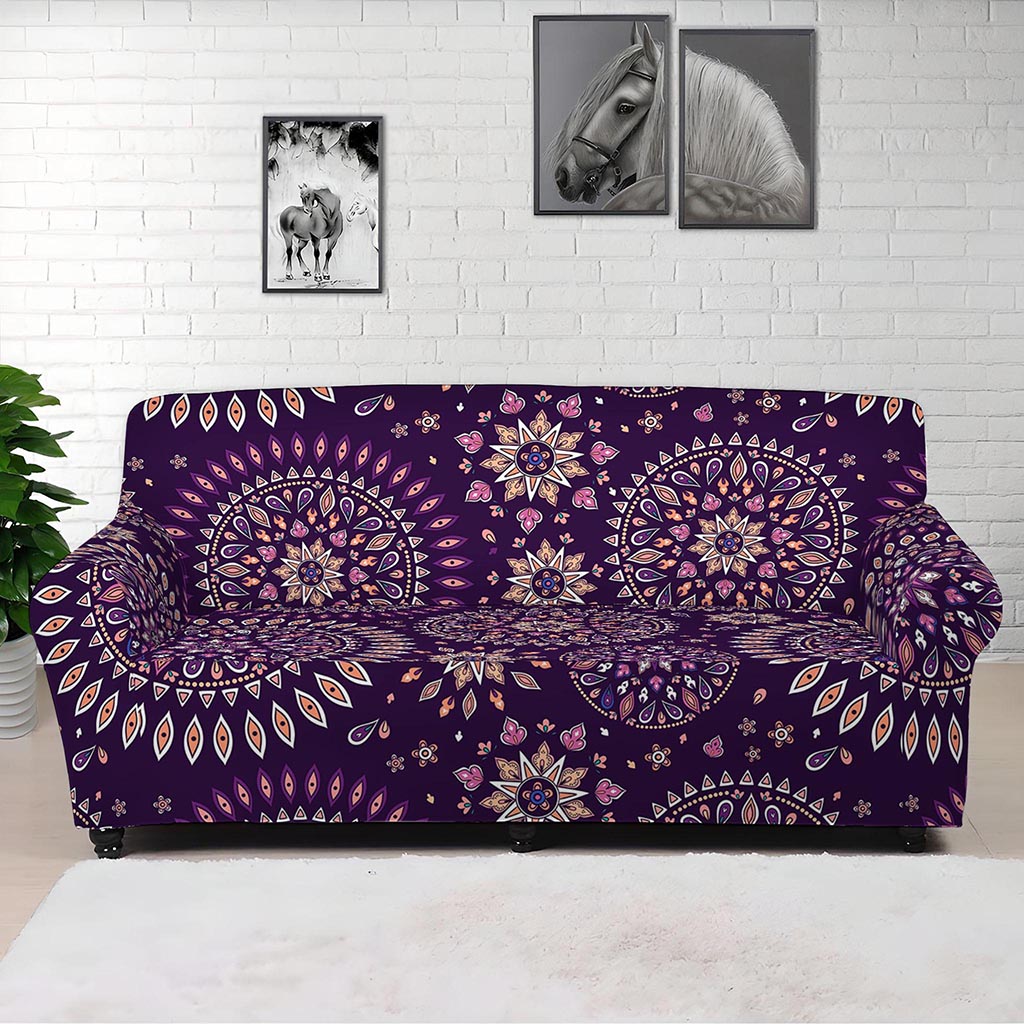 Purple Bohemian Mandala Pattern Print Sofa Cover