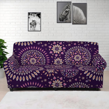 Purple Bohemian Mandala Pattern Print Sofa Cover