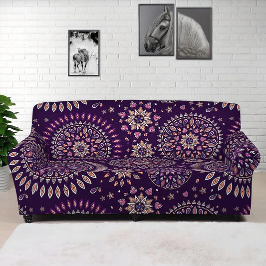 Purple Bohemian Mandala Pattern Print Sofa Cover