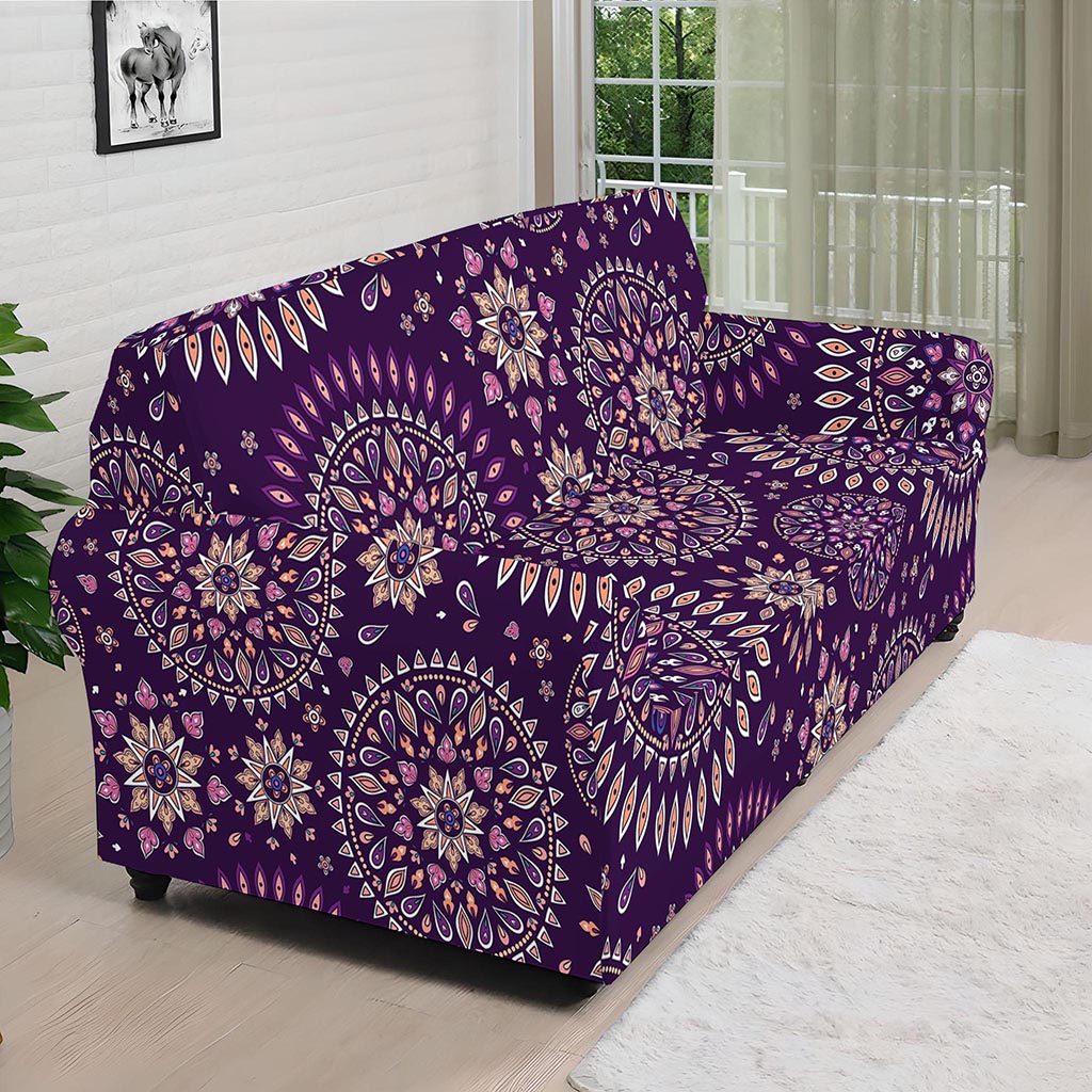 Purple Bohemian Mandala Pattern Print Sofa Cover
