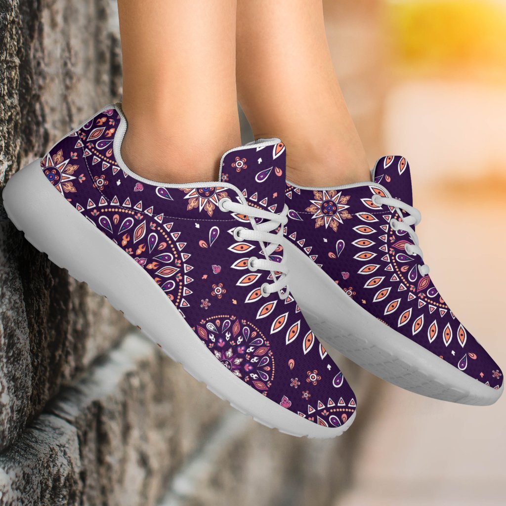 Purple Bohemian Mandala Pattern Print Sport Shoes GearFrost