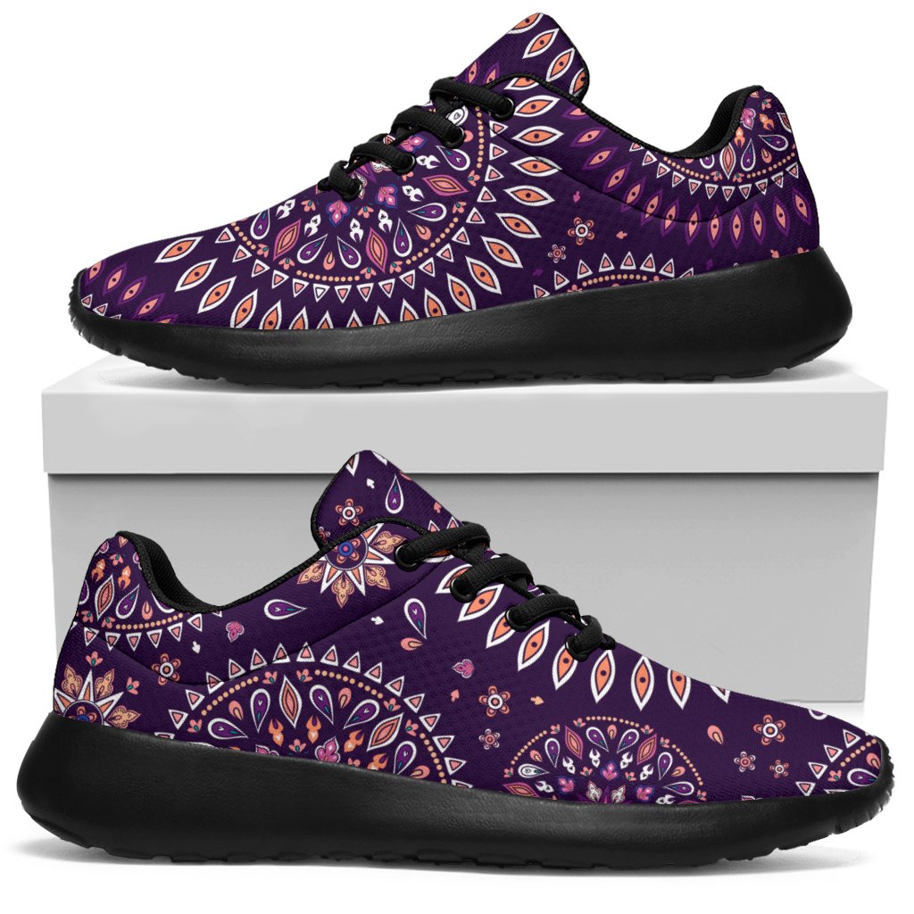 Purple Bohemian Mandala Pattern Print Sport Shoes GearFrost