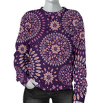 Purple Bohemian Mandala Pattern Print Women's Crewneck Sweatshirt GearFrost