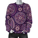 Purple Bohemian Mandala Pattern Print Women's Crewneck Sweatshirt GearFrost