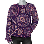 Purple Bohemian Mandala Pattern Print Women's Crewneck Sweatshirt GearFrost