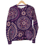 Purple Bohemian Mandala Pattern Print Women's Crewneck Sweatshirt GearFrost