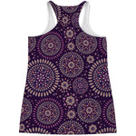 Purple Bohemian Mandala Pattern Print Women's Racerback Tank Top