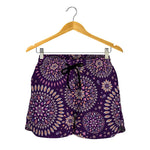 Purple Bohemian Mandala Pattern Print Women's Shorts