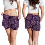 Purple Bohemian Mandala Pattern Print Women's Shorts