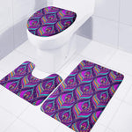 Purple Bohemian Peacock Feather Print 3 Piece Bath Mat Set