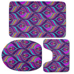 Purple Bohemian Peacock Feather Print 3 Piece Bath Mat Set