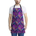 Purple Bohemian Peacock Feather Print Apron