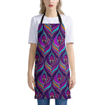 Purple Bohemian Peacock Feather Print Apron