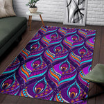 Purple Bohemian Peacock Feather Print Area Rug GearFrost