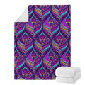 Purple Bohemian Peacock Feather Print Blanket