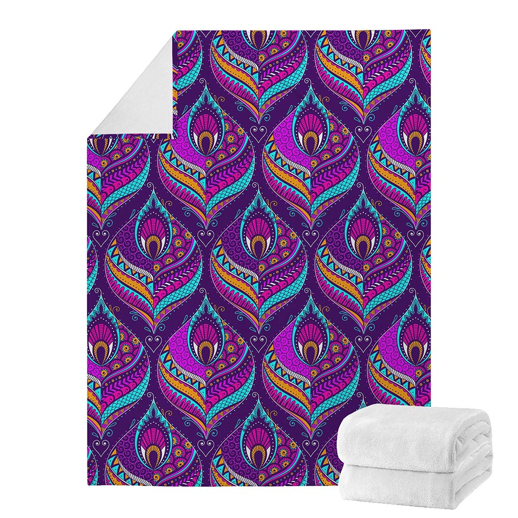 Purple Bohemian Peacock Feather Print Blanket