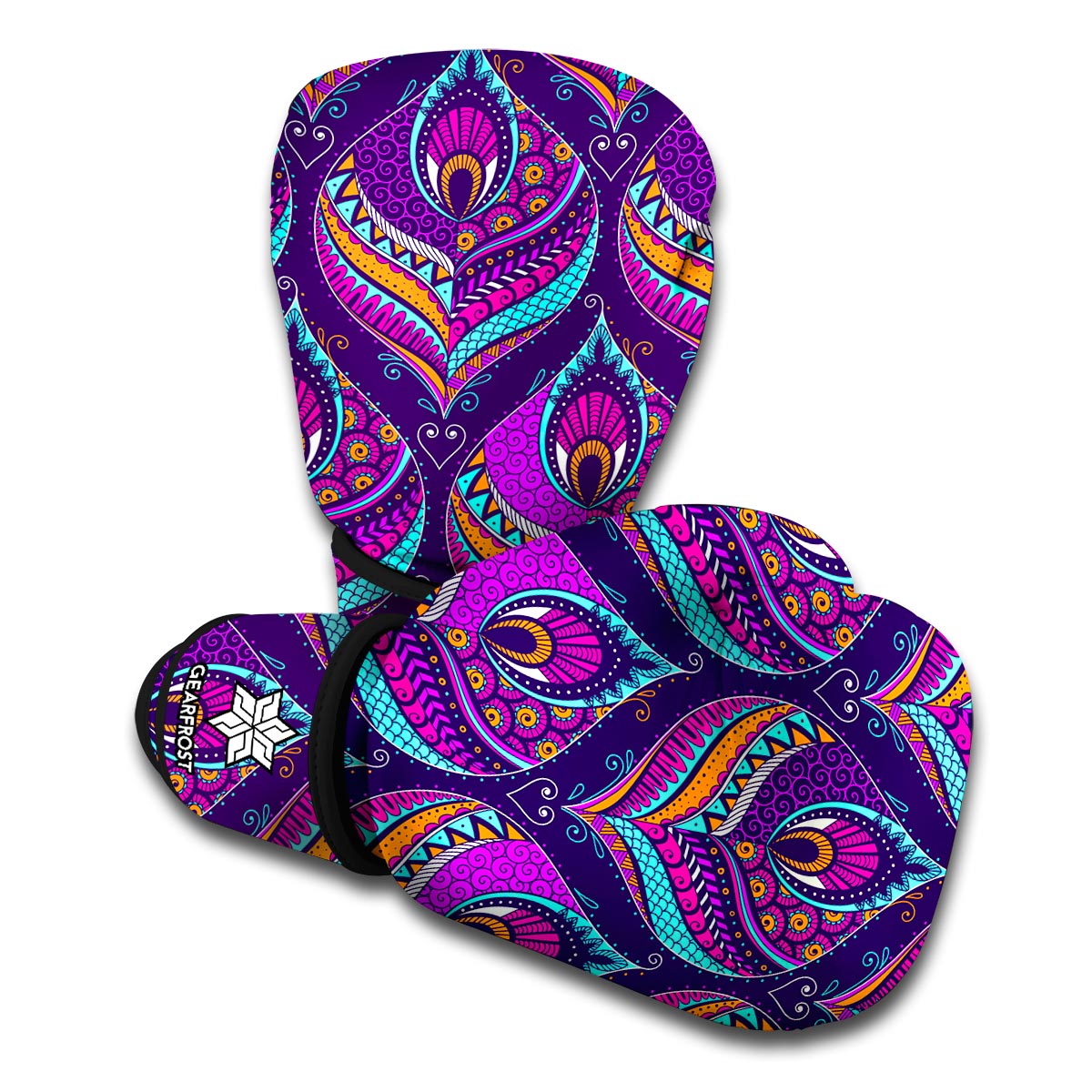 Purple Bohemian Peacock Feather Print Boxing Gloves