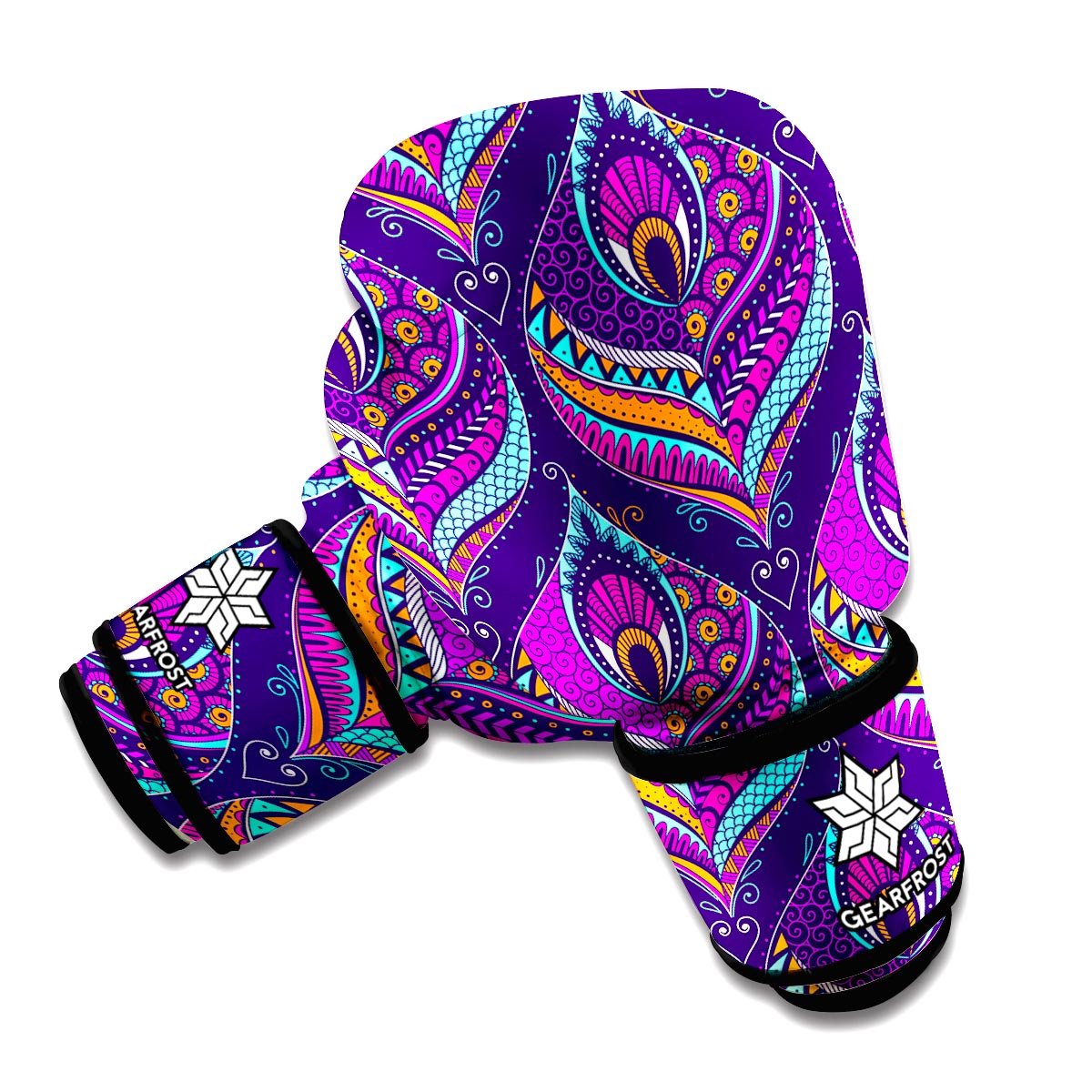 Purple Bohemian Peacock Feather Print Boxing Gloves