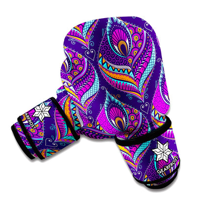 Purple Bohemian Peacock Feather Print Boxing Gloves
