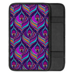 Purple Bohemian Peacock Feather Print Car Center Console Cover