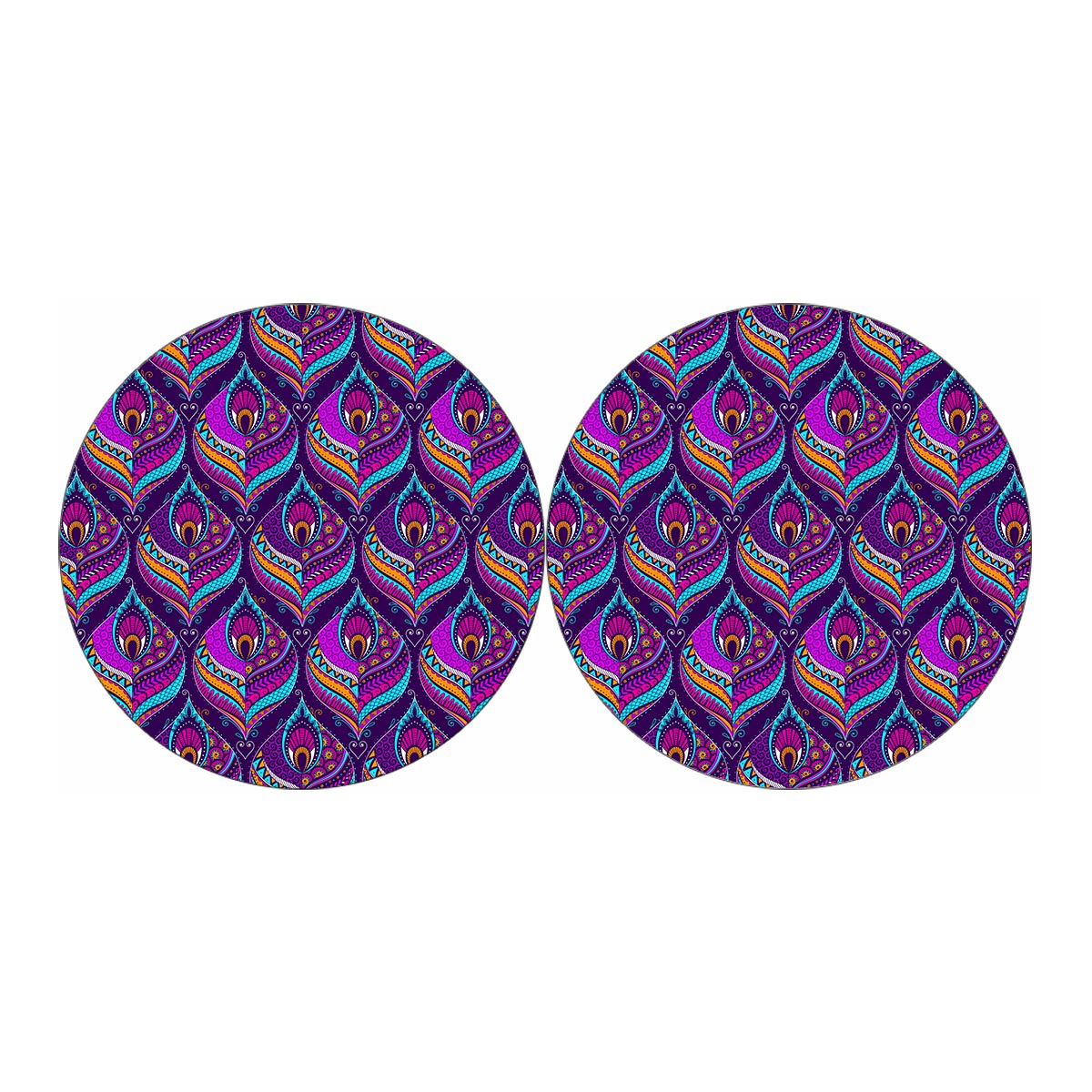 Purple Bohemian Peacock Feather Print Car Coasters