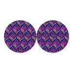 Purple Bohemian Peacock Feather Print Car Coasters