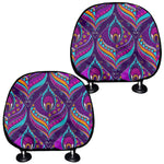 Purple Bohemian Peacock Feather Print Car Headrest Covers