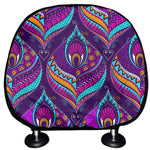 Purple Bohemian Peacock Feather Print Car Headrest Covers
