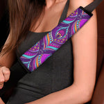 Purple Bohemian Peacock Feather Print Car Seat Belt Covers