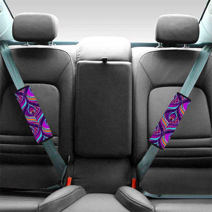 Purple Bohemian Peacock Feather Print Car Seat Belt Covers