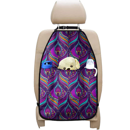 Purple Bohemian Peacock Feather Print Car Seat Organizers