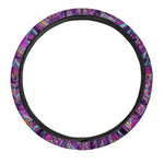 Purple Bohemian Peacock Feather Print Car Steering Wheel Cover