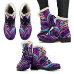 Purple Bohemian Peacock Feather Print Comfy Boots GearFrost