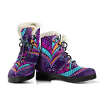 Purple Bohemian Peacock Feather Print Comfy Boots GearFrost