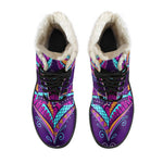Purple Bohemian Peacock Feather Print Comfy Boots GearFrost