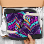 Purple Bohemian Peacock Feather Print Comfy Boots GearFrost