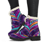 Purple Bohemian Peacock Feather Print Comfy Boots GearFrost
