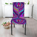 Purple Bohemian Peacock Feather Print Dining Chair Slipcover