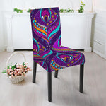 Purple Bohemian Peacock Feather Print Dining Chair Slipcover
