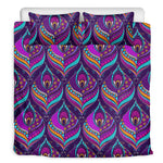 Purple Bohemian Peacock Feather Print Duvet Cover Bedding Set