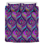 Purple Bohemian Peacock Feather Print Duvet Cover Bedding Set